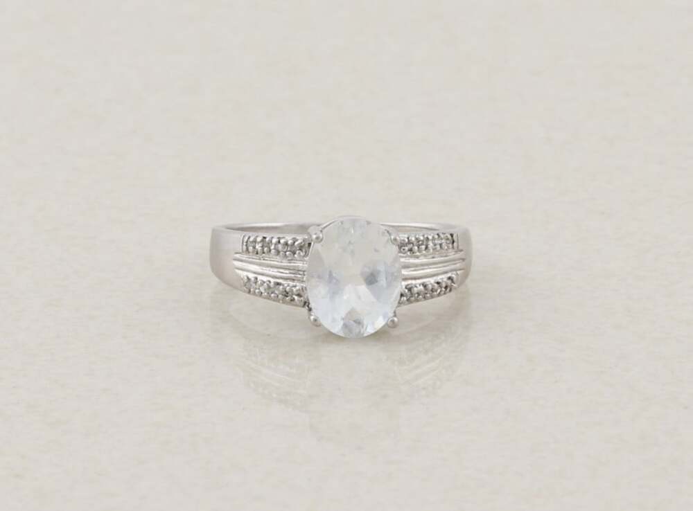 Sterling Silver Natural Light Aquamarine and Cubic Zirconia Ring Size 7 1/4